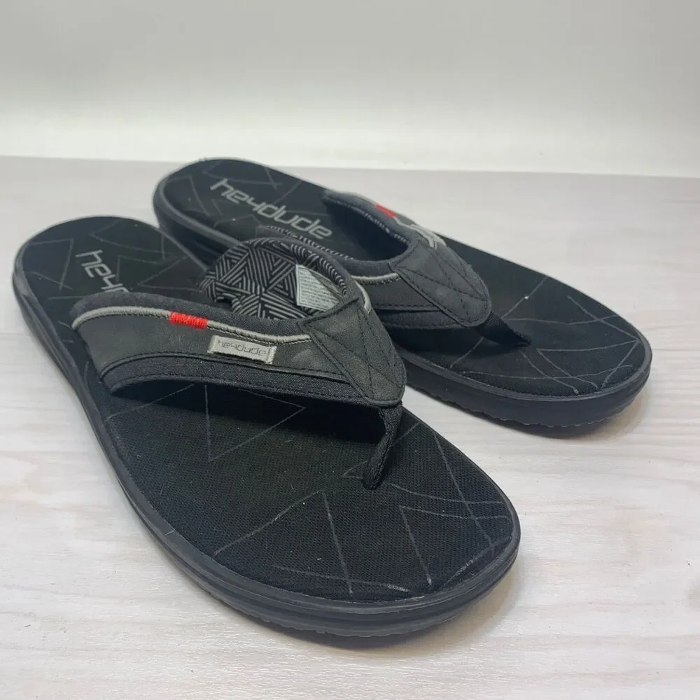 Hey Dude Sami Free Flip Flop Sandals Black Grey Cushioned Men's Size‎ 12